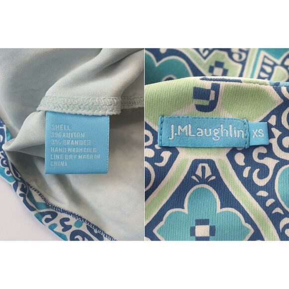 J.McLaughlin Dress Women XS Blue Green Paisley Long Sleeve Shift Knee Length - Picture 2 of 8